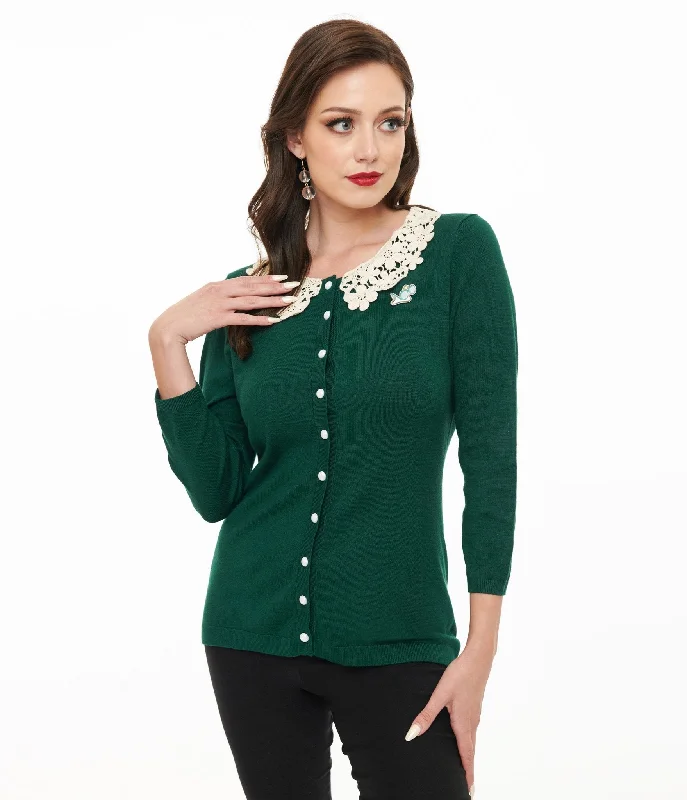 Thin black cardigan -The Golden Girls x Unique Vintage Green & White Lace Sophia Bookworm Cardigan