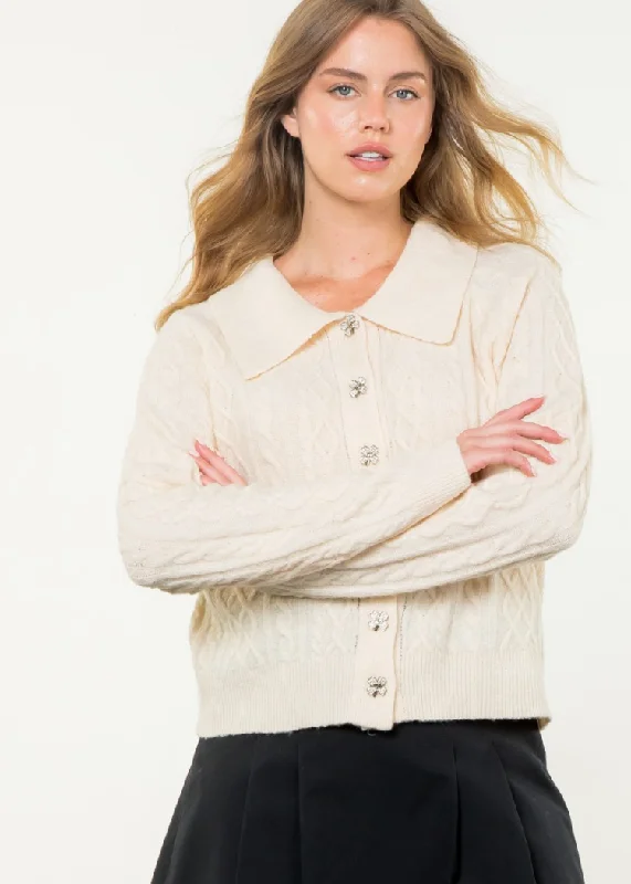 Plain black cardigan -THML Pearl Cardigan- Creme