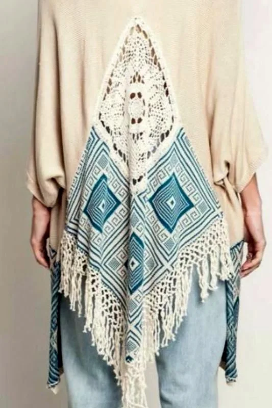 Patterned white cardigan -Umgee Plus Size Cardigan Sweater - Tan/Teal