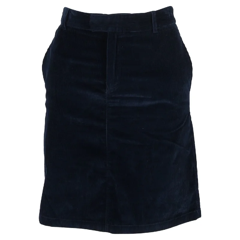 Bear plaid skirts strong -A.P.C. Mini A-Line Skirt in Navy Blue Corduroy