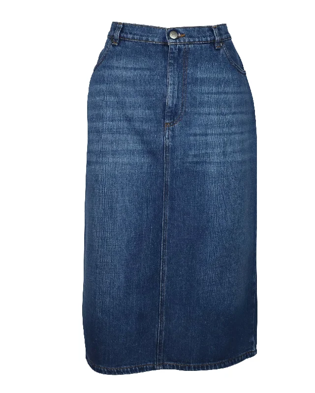 Straight skirts sleek -Alexa Chung Denim Midi Skirt in Blue Cotton