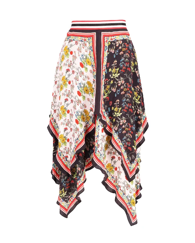 Knit midi skirts cozy -Alice + Olivia Maura Tiered Hankderchief Hem Skirt in Multicolor Polyester