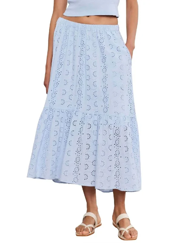 Chiffon maxi skirts light -Amelia Cotton Embroidered Skirt In Light Blue