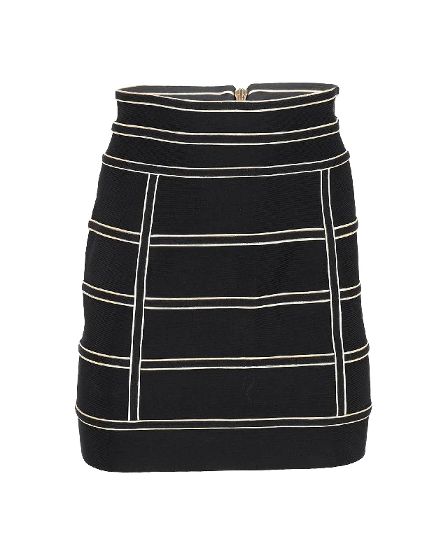 Yoga soft skirts peace -Balmain Metallic Piping Stretch Knit Mini Skirt in Black Viscose