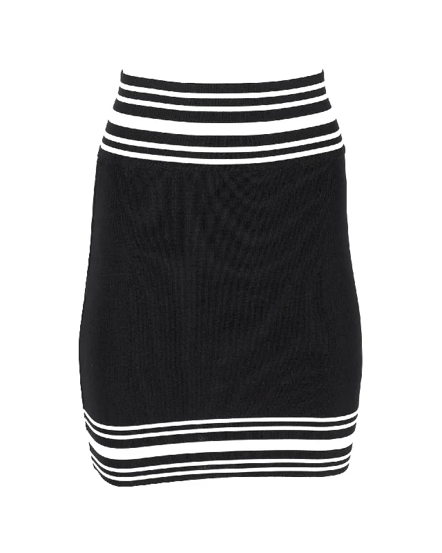 Boho skirts free-spirited -Balmain Striped Stretch Knit Mini Skirt in Black Viscose