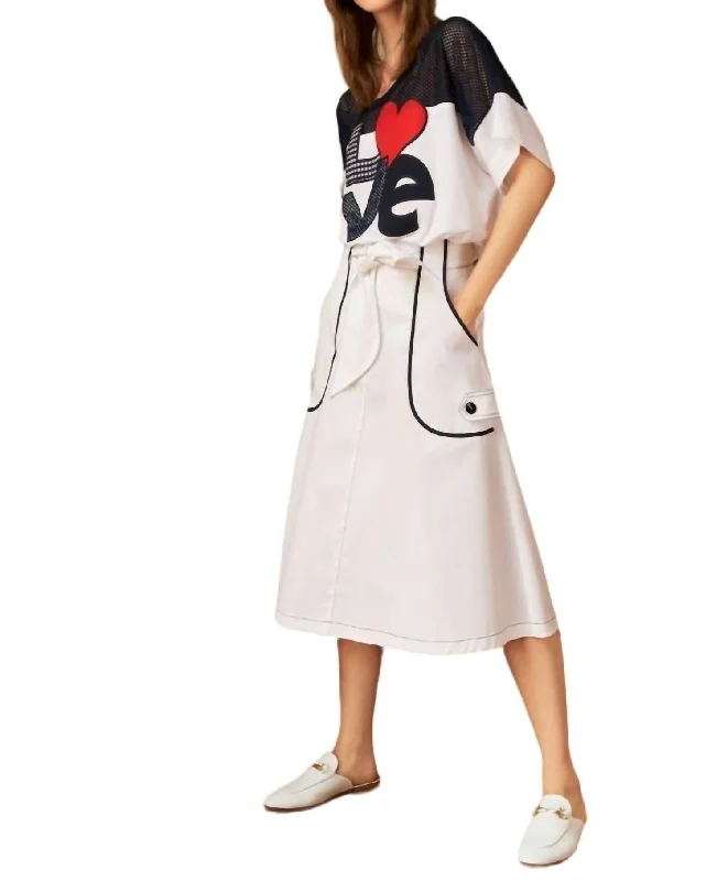 Pilot skirts fly -Belted Midi Skirt In White