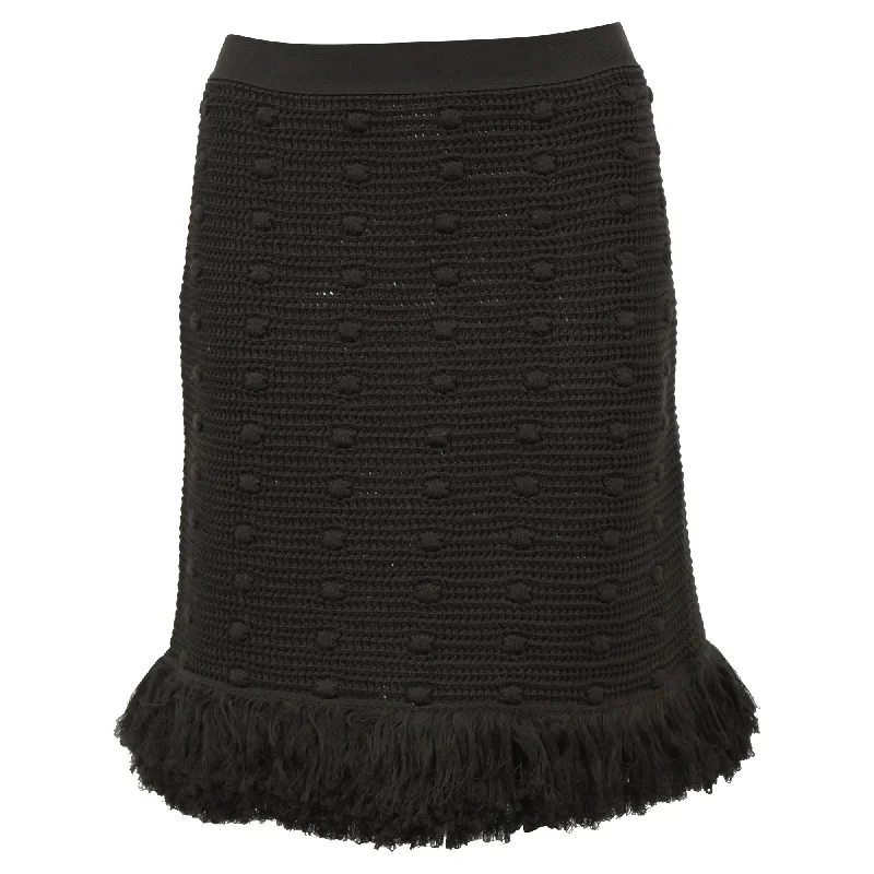 Bike stretch skirts ride -Bottega Veneta Mini Knitted Fringed Skirt in Green Cotton