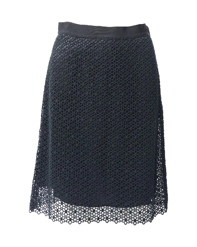 Asymmetrical satin skirts modern -Carolina Herrera Lace Skirt in Black Cotton