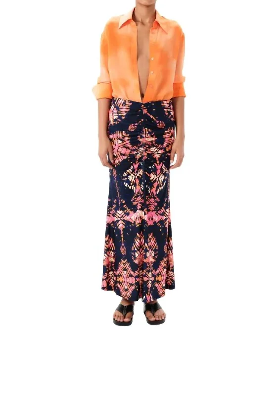 Animal printed skirts roar -Ceibo Liv Midi Skirt In Navy Shibori