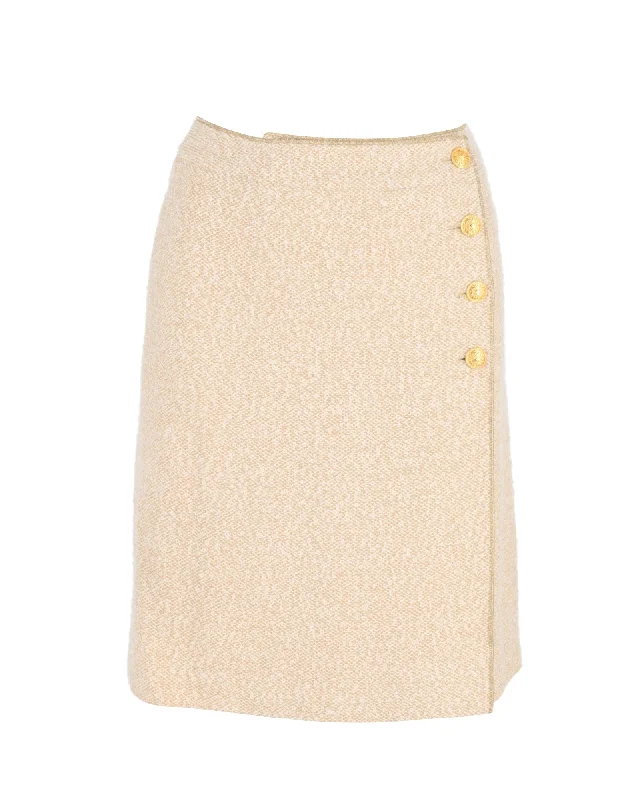 Sunny skirts ray -Chanel Gold Button Wrap Skirt in Cream Wool