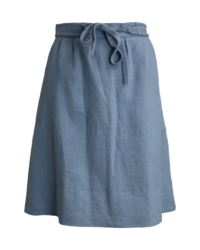 Cargo denim skirts rugged -Chloé Tie Waist Knee Length Skirt in Light Blue Silk