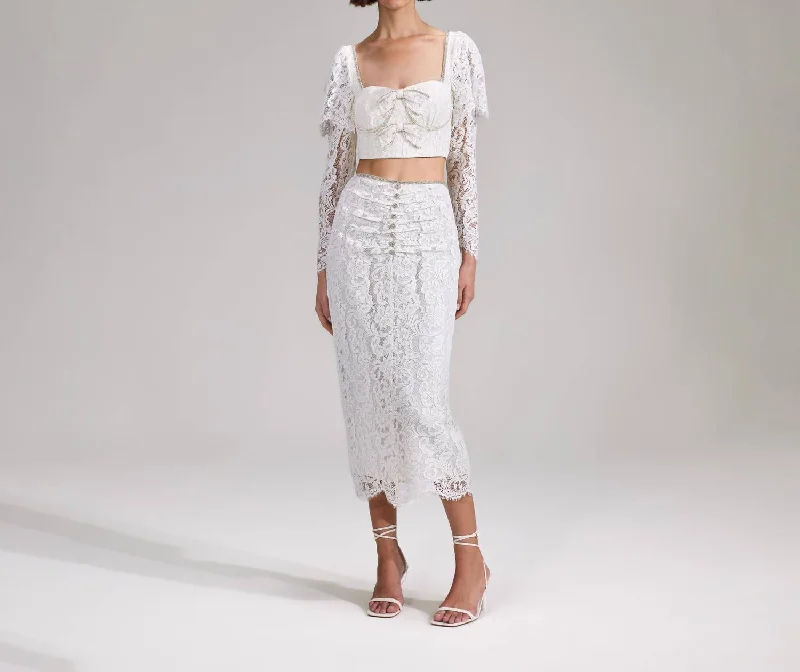 Gaming pixel skirts level -Cord Lace Midi Skirt In Cream