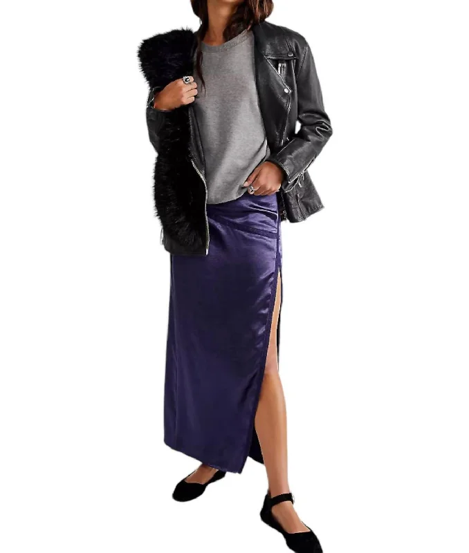 Silk skirts luxurious -Dakota Satin Midi Skirt In Navy