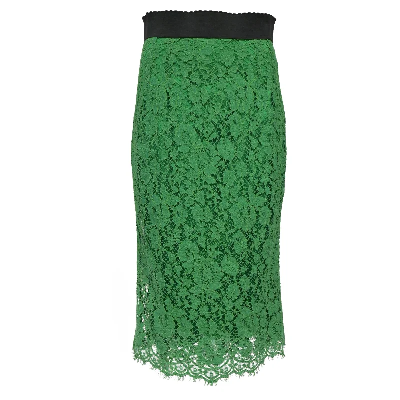 Beach sheer skirts breezy -Dolce & Gabbana Lace Midi Skirt in Green Cotton