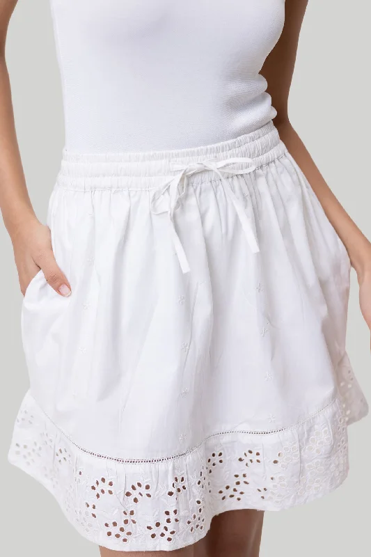 Guitar printed skirts strum -Drawstring Short Skirt in White