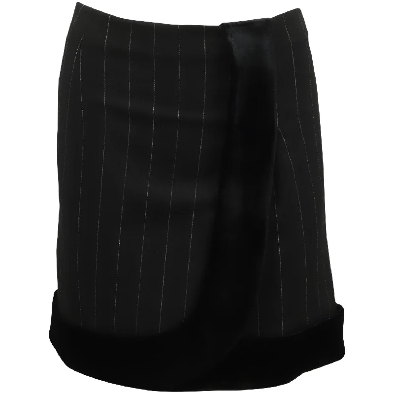 Button-up skirts smart -Emporio Armani  Pinstripe with Faux Fur Trim in Black Wool