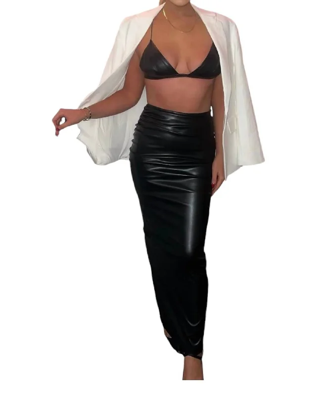 Tiered boho skirts free -Faux Leather Skirt In Black