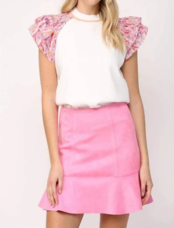 Button-up skirts smart -Faux Suede Skirt In Bubble Gum Pink