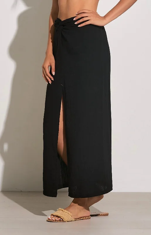 Moon glow skirts night -Faux Wrap Maxi Skirt In Black