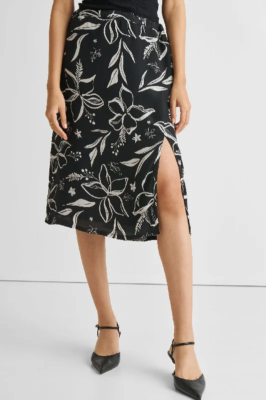 Chef checkered skirts cook -Floral Skirt with Front Slit