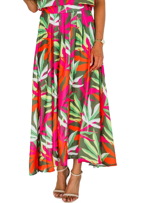 Straight satin skirts sleek -Forgotten Paradise Linen Skirt In Tropical