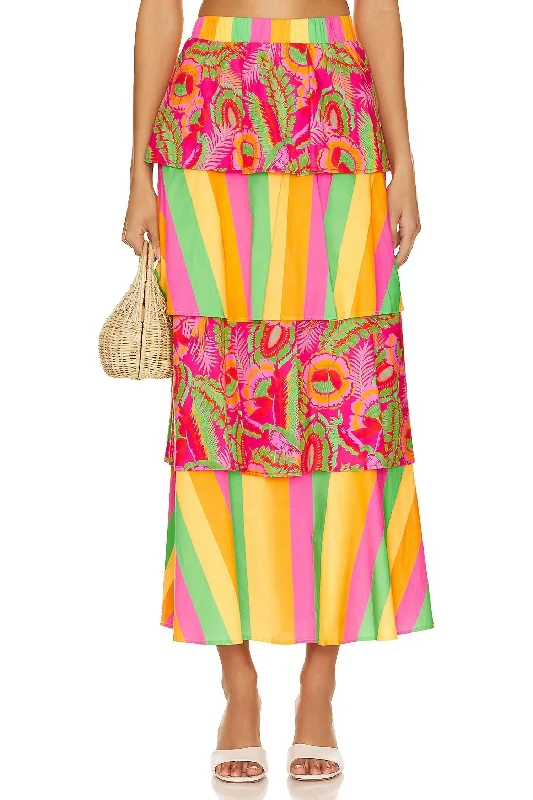 Linen wrap skirts breath -Full Swing Midi Skirt In Neon Stripe