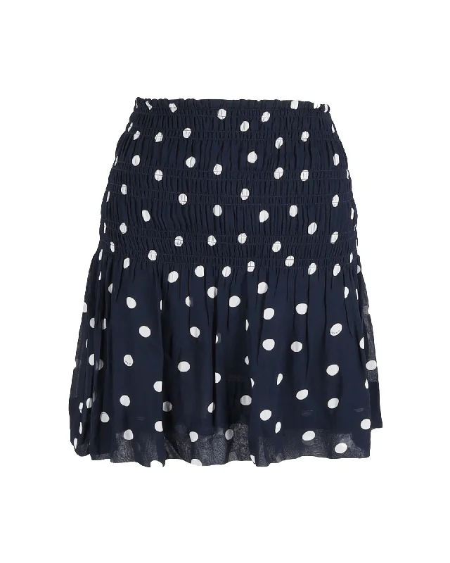 Sports skirts team -Ganni Smocked Polka-Dot Mini Skirt in Navy Blue Viscose