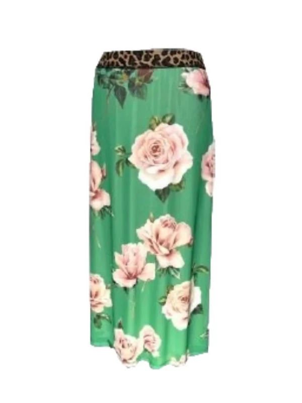 Pencil silk skirts chic -Garden Rose Maxi Skirt In Green