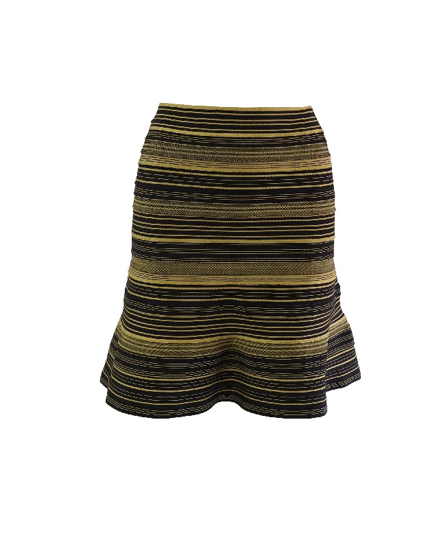 Green floral skirts fresh -Herve Leger Banded Flare Skirt in Yellow/Black Cotton