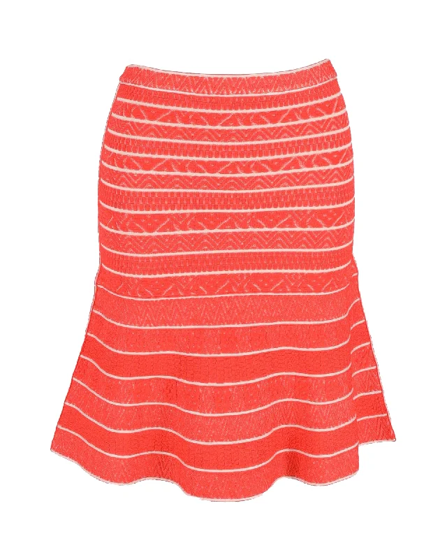 Yoga graphic skirts peace -Herve Leger Striped Flared Skirt in Orange Rayon