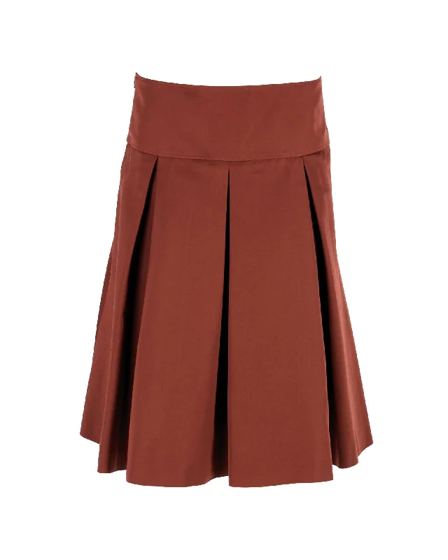 White midi skirts crisp -Hugo Boss Box Pleated Midi Skirt in Ochre Brown Polyester