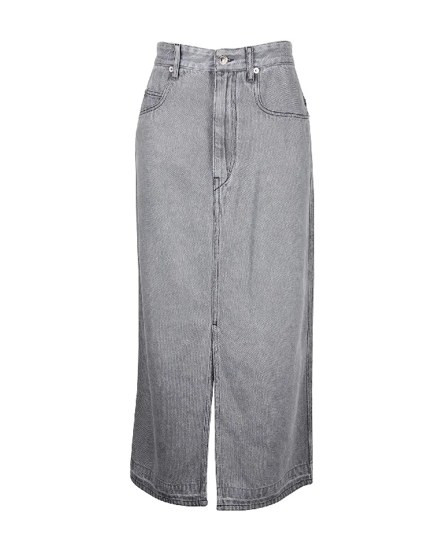 Country skirts twang -Isabel Marant Etoile Denim Midi Skirt in Grey Cotton