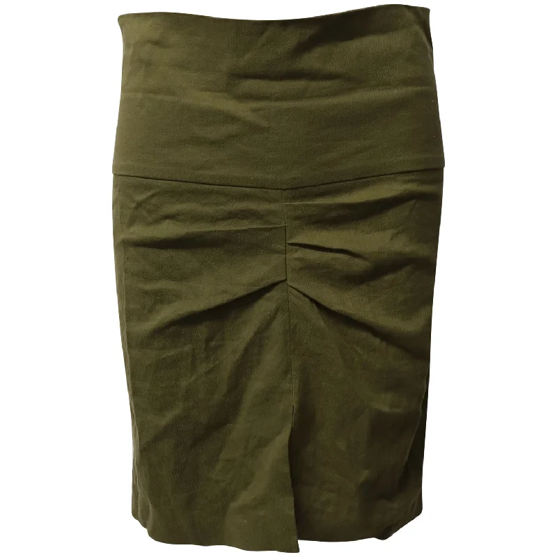 Pilot skirts fly -Isabel Marant Wide Waistband Gathered Pencil Skirt in Olive Green Linen