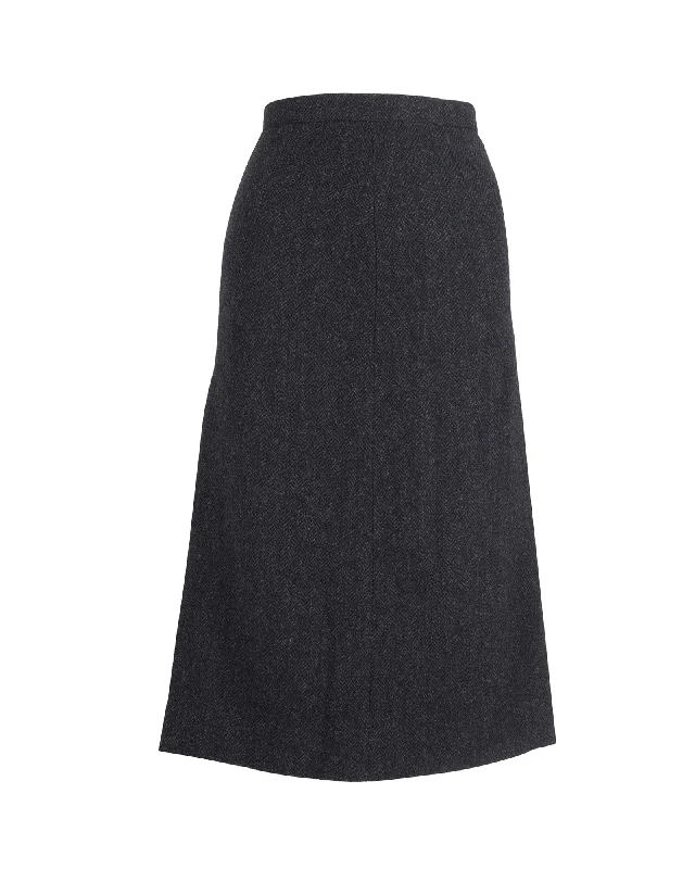 Retro 70s skirts flare -Joseph Herringbone Midi Skirt in Grey Wool