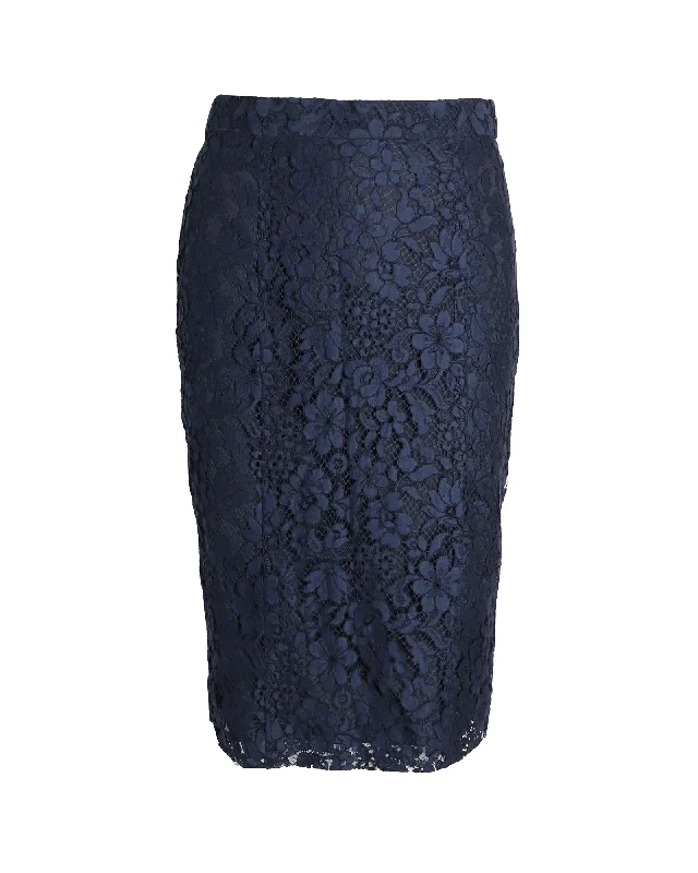 Country skirts twang -Joseph Midi Pencil Skirt in Navy Blue Rayon Lace