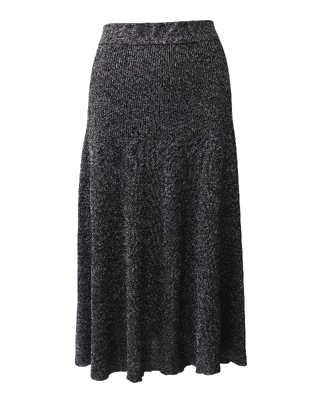 Gym skirts sweat -Joseph Ribbed Midi Skirt in Metallic Grey Viscose Lurex