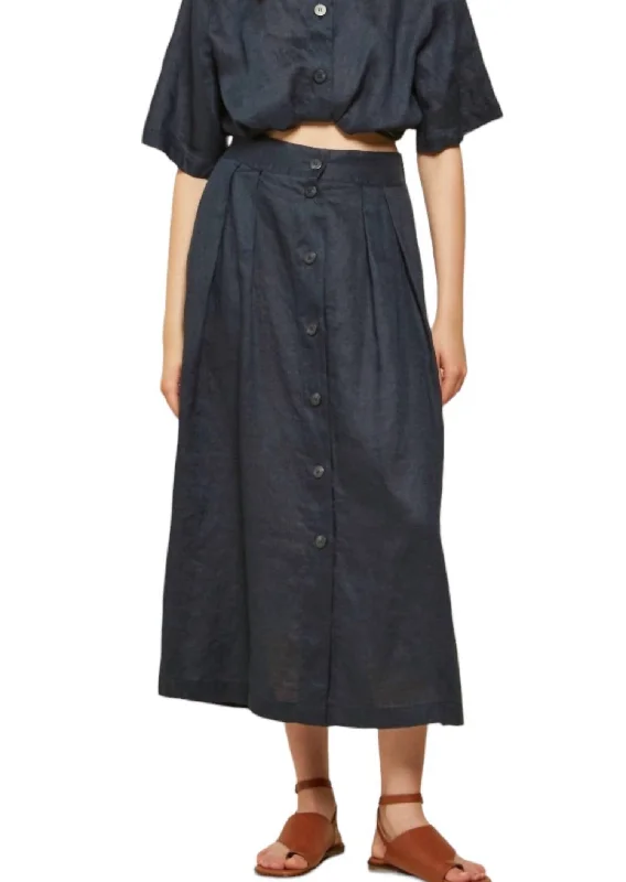 Linen wrap skirts breath -Linen Long Skirt In Navy Blue