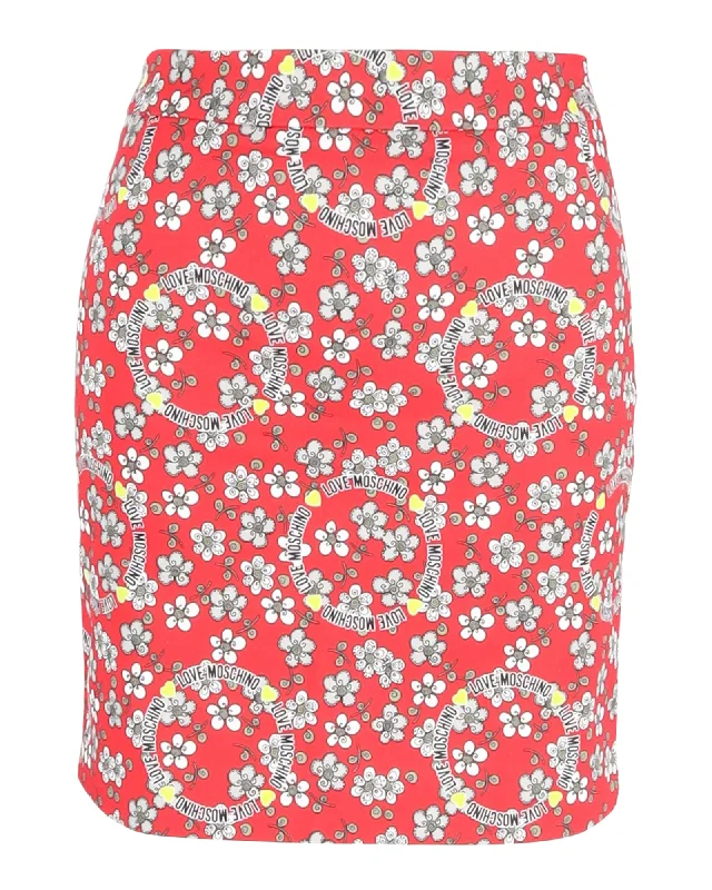 Tattoo skirts ink -Love Moschino Mini Skirt in Floral Print Cotton