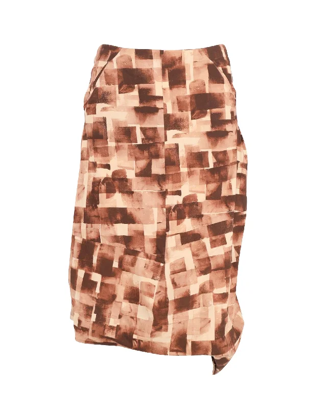 Running mini skirts speed -Marni Geometric Pattern Asymmetric Skirt in Brown Cotton