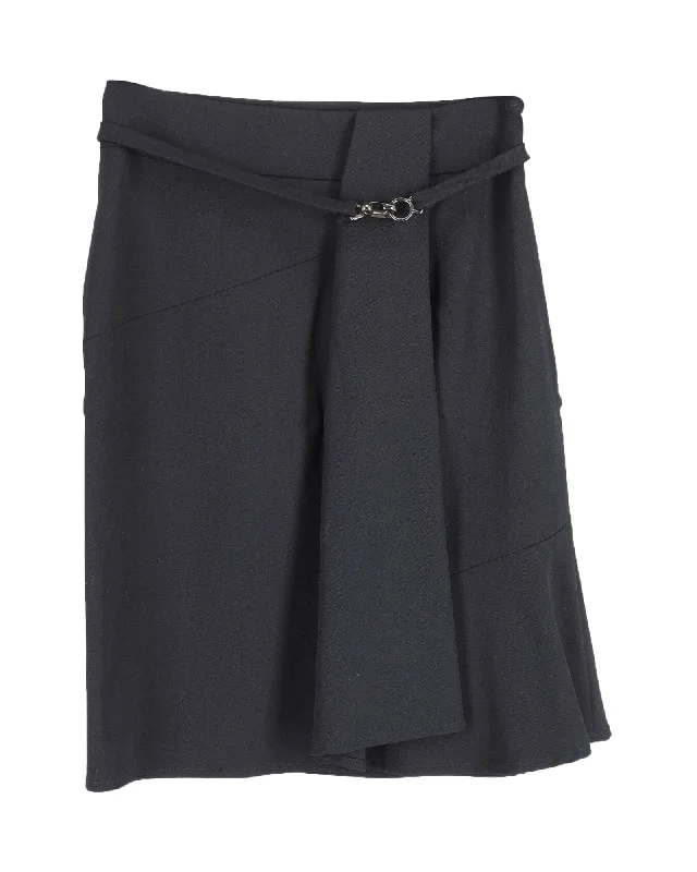 Brown skirts earthy -Max Mara A-line Wrap Skirt Style with Side Pleat in Black Wool