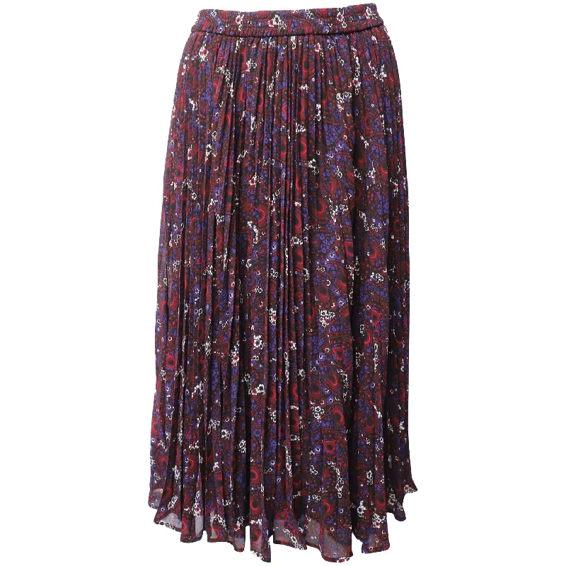 Corduroy skirts warm -Michael Kors Pleated Floral-Print Maxi Skirt in Multicolor Polyester