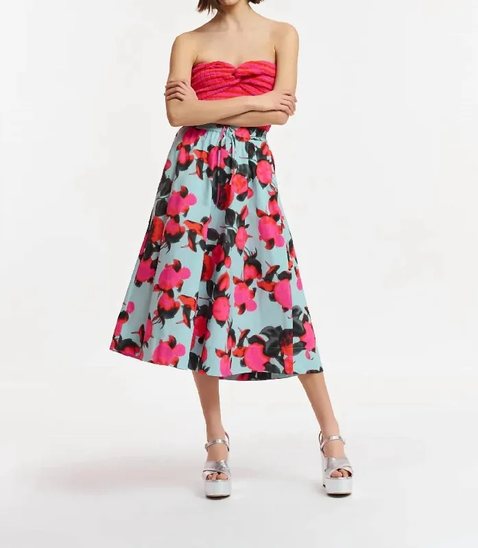 Black pencil skirts classic -Midi Length Skirt In Light Blue Floral