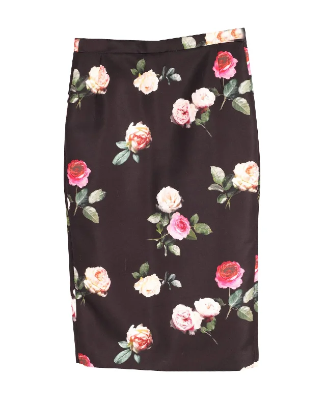 Beach wrap skirts breezy -N.21 Floral Midi Pencil Skirt in Black Print Silk