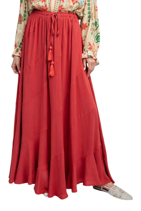 Embroidered skirts artistic -Poppy Linen Maxi Skirt In Crimson