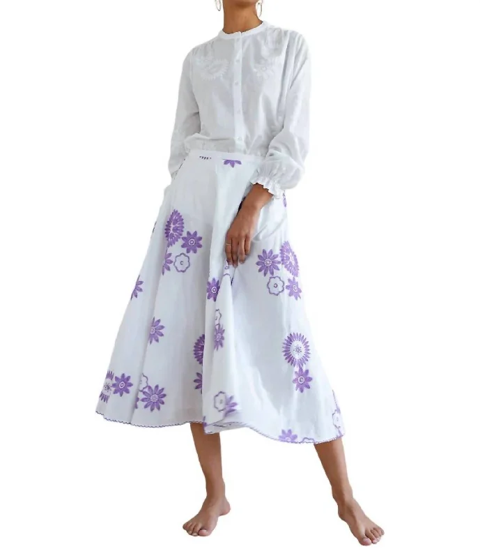 Yoga soft skirts peace -Primrose Midi Skirt In Purple Flower