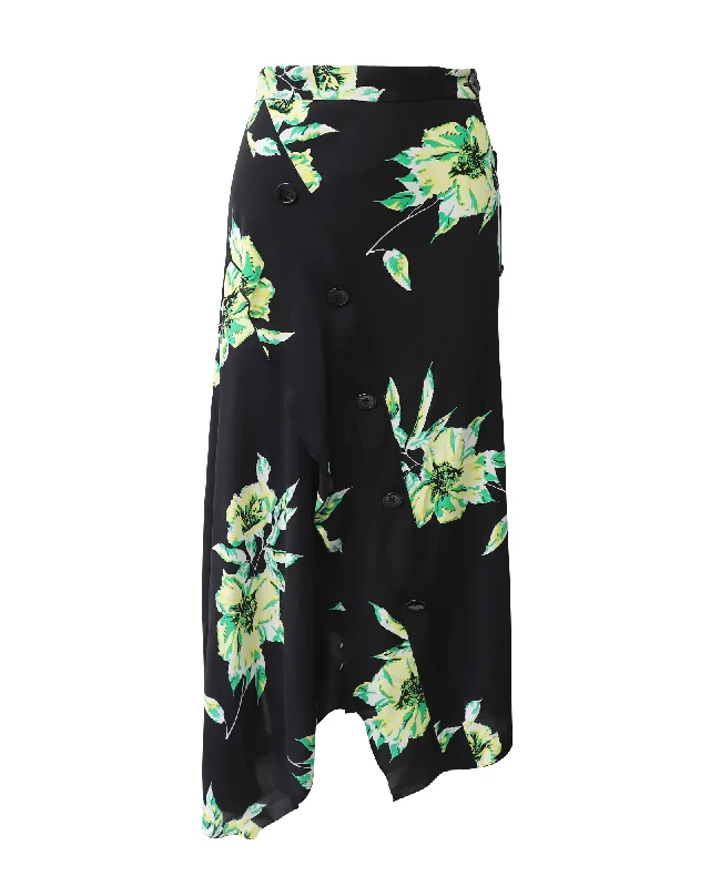 Travel linen skirts pack -Proenza Schouler Lily Print Asymmetric Skirt in Black and Green Silk