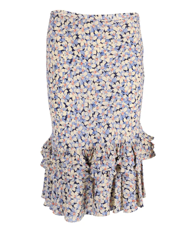 Doctor crisp skirts heal -Ralph Lauren Floral Ruffled Midi Skirt in Multicolor Cotton