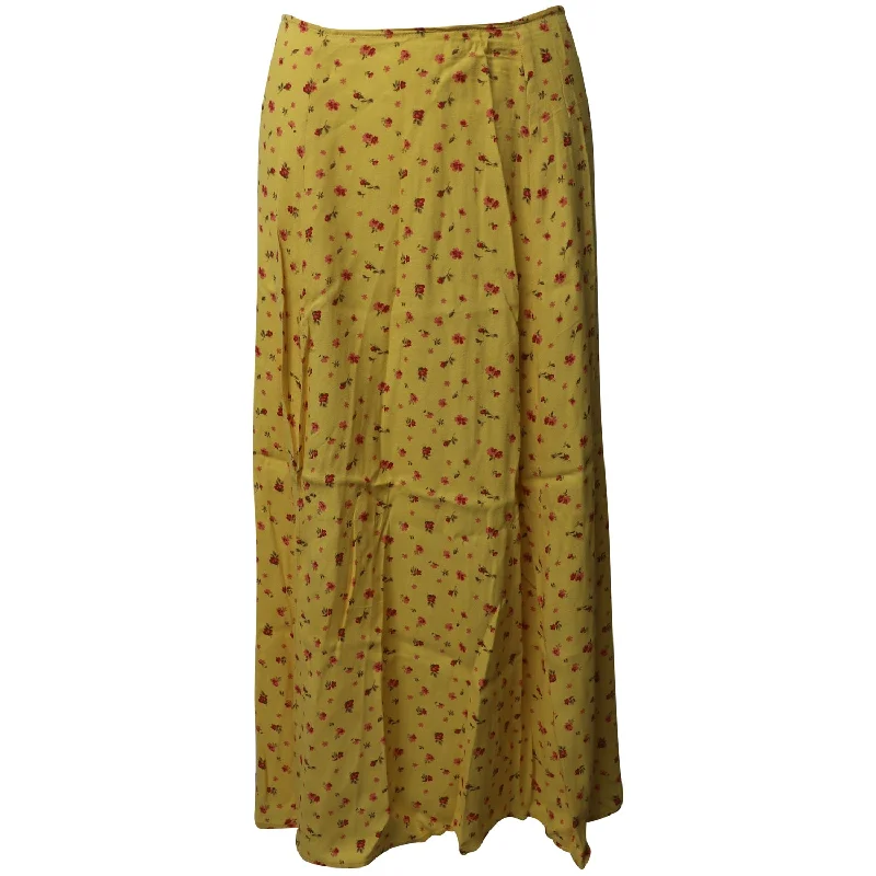 Soldier skirts duty -Reformation Floral Flowy Midi Skirt in Yellow Viscose