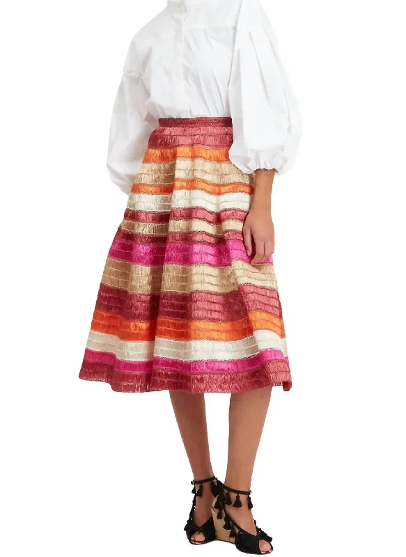 Button-up linen skirts smart -Reina Embroidered Raffia Skirt In Pink