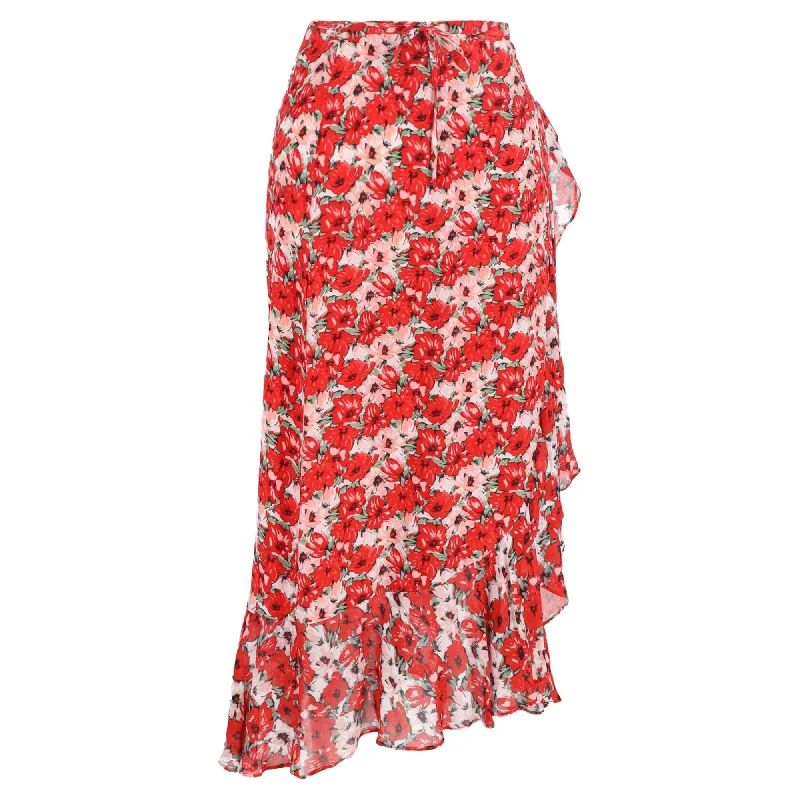 Knight grey skirts brave -Rixo Gracie Floral Print Midi Skirt in Red Silk